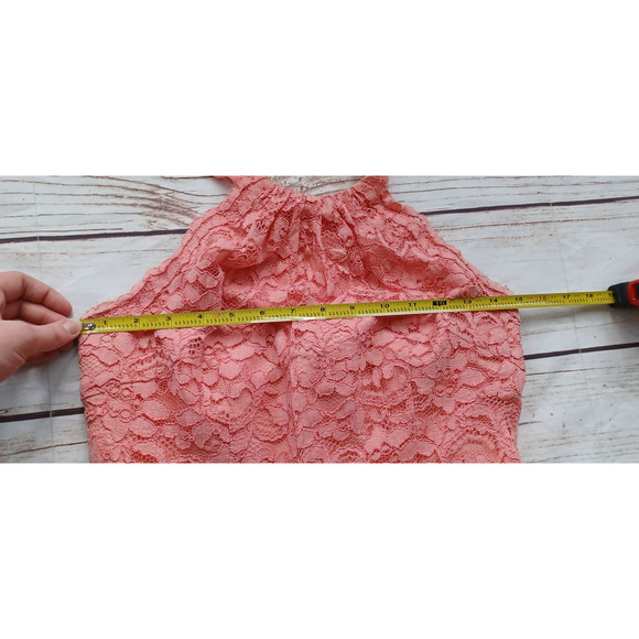 David's Bridal Tie Neck Halter Floral Lace Mini Bridesmaid Dress Parfait Pink 8 - Picture 9 of 14